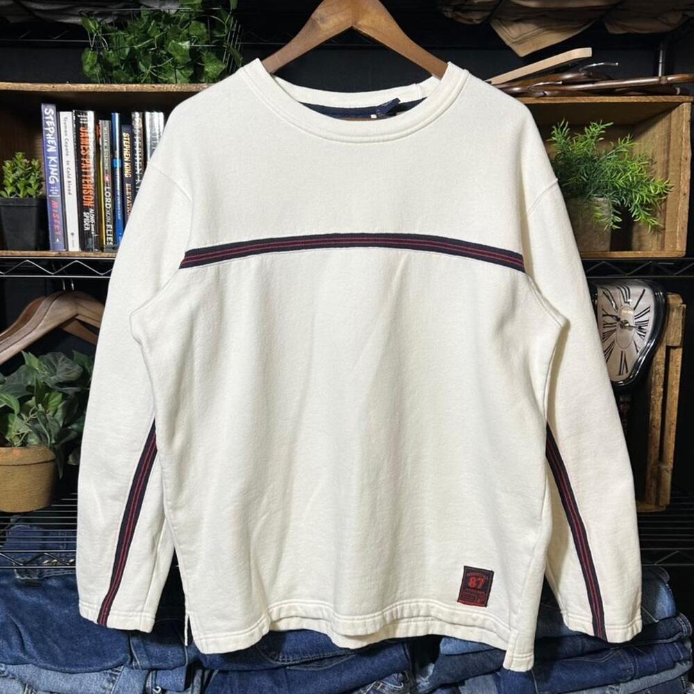 Vintage Y2K Aeropostale Striped Long Sleeve Tee Shirt White Surf Crewneck Large